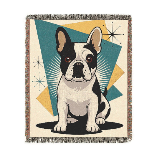 Printify Blanket Piebald French Bulldog Atomic Mid Century Modern Throw Blanket
