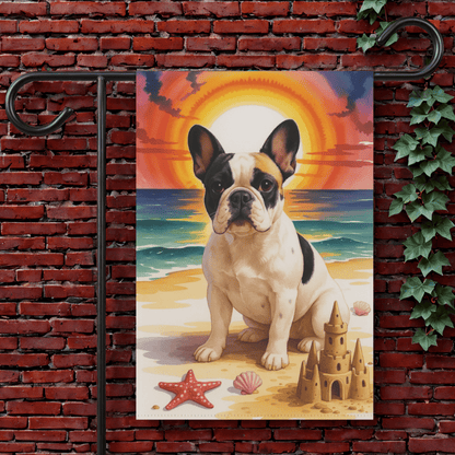 Printify Garden Flag 12'' × 18'' Piebald French Bulldog Beach Garden Flag