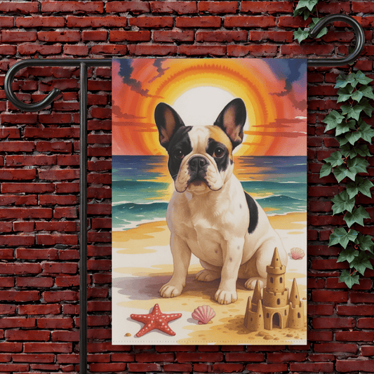 Printify Garden Flag 12'' × 18'' Piebald French Bulldog Beach Garden Flag