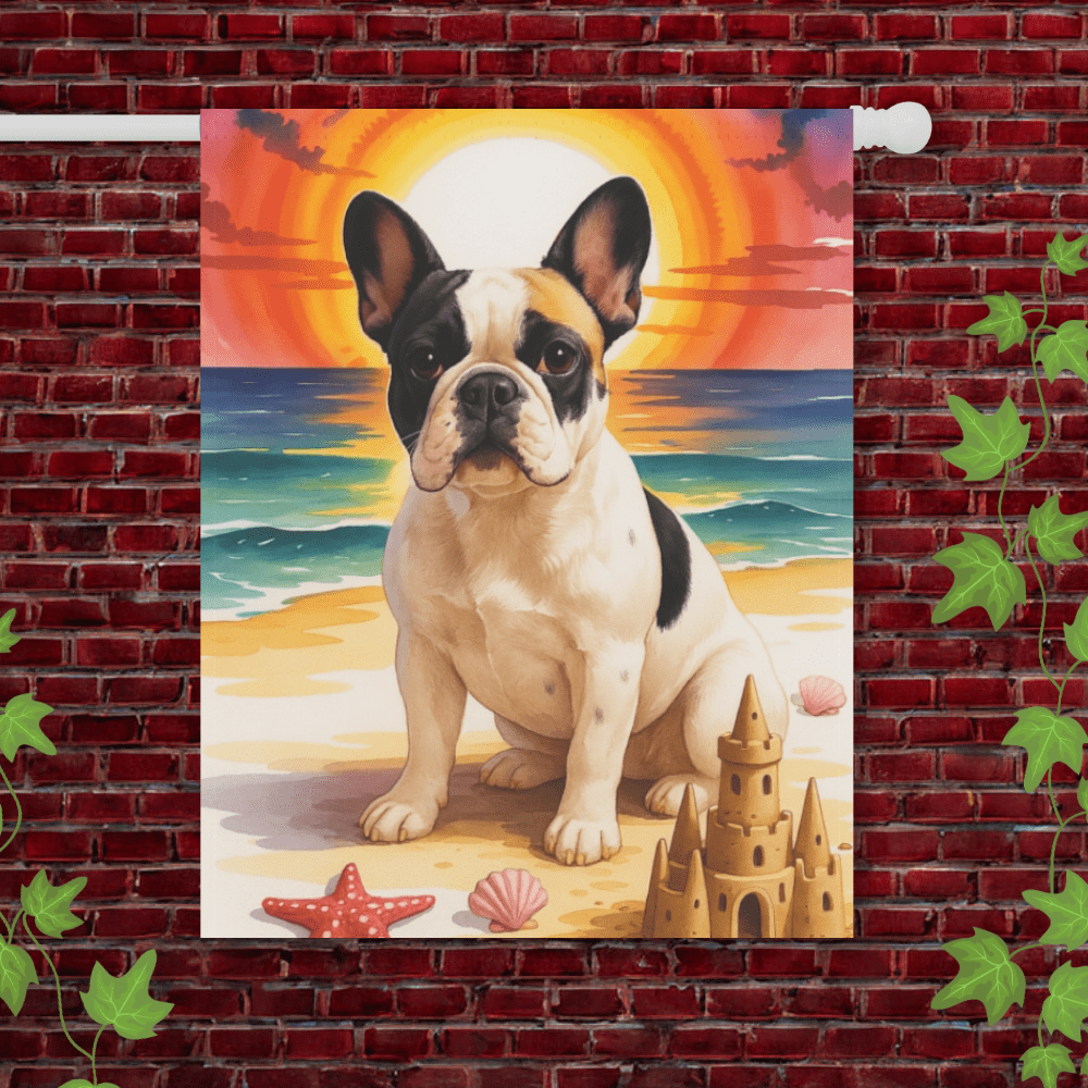 Printify Garden Flag 24.5'' × 32'' Piebald French Bulldog Beach Garden Flag