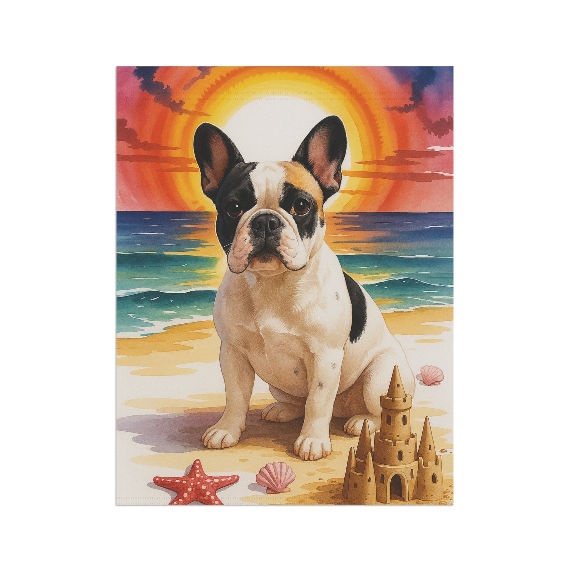 Printify Garden Flag Piebald French Bulldog Beach Garden Flag