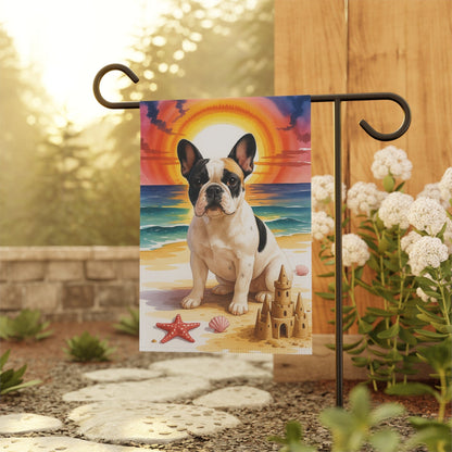 Printify Garden Flag Piebald French Bulldog Beach Garden Flag