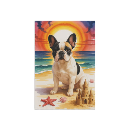 Printify Garden Flag Piebald French Bulldog Beach Garden Flag