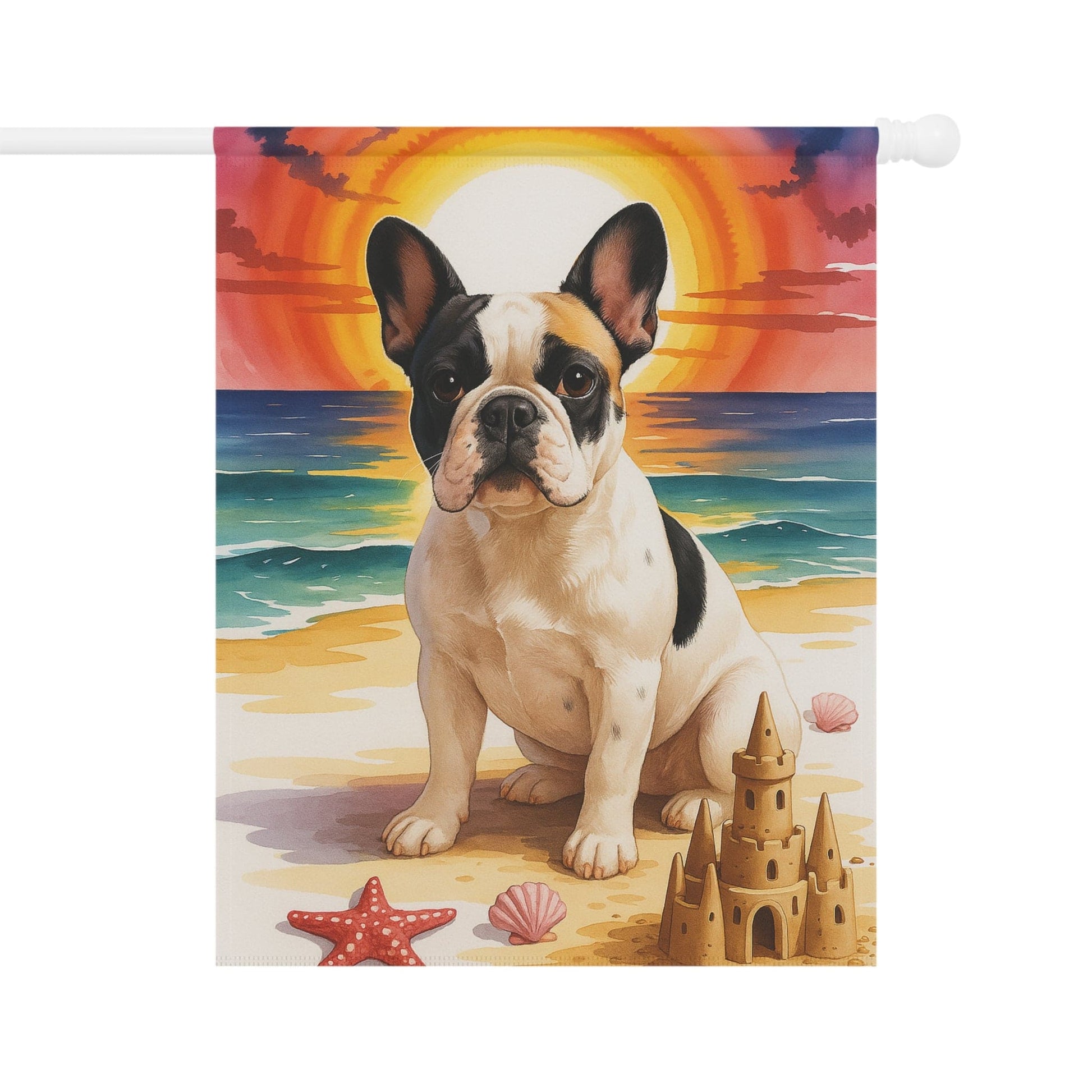 Printify Garden Flag Piebald French Bulldog Beach Garden Flag