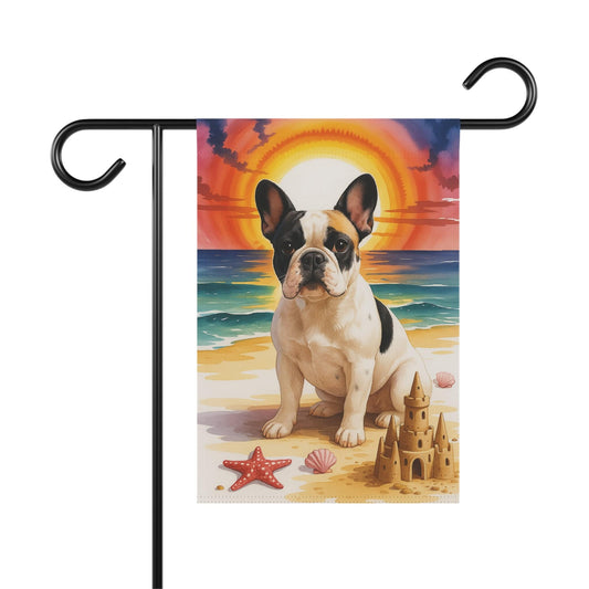 Printify Garden Flag Piebald French Bulldog Beach Garden Flag
