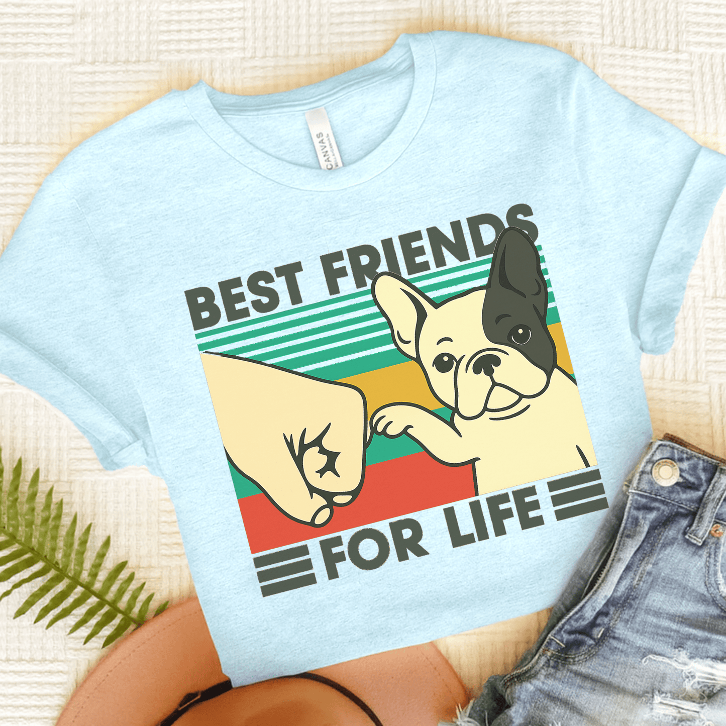 Piebald French Bulldog Bestie TShirt Heather Ice Blue