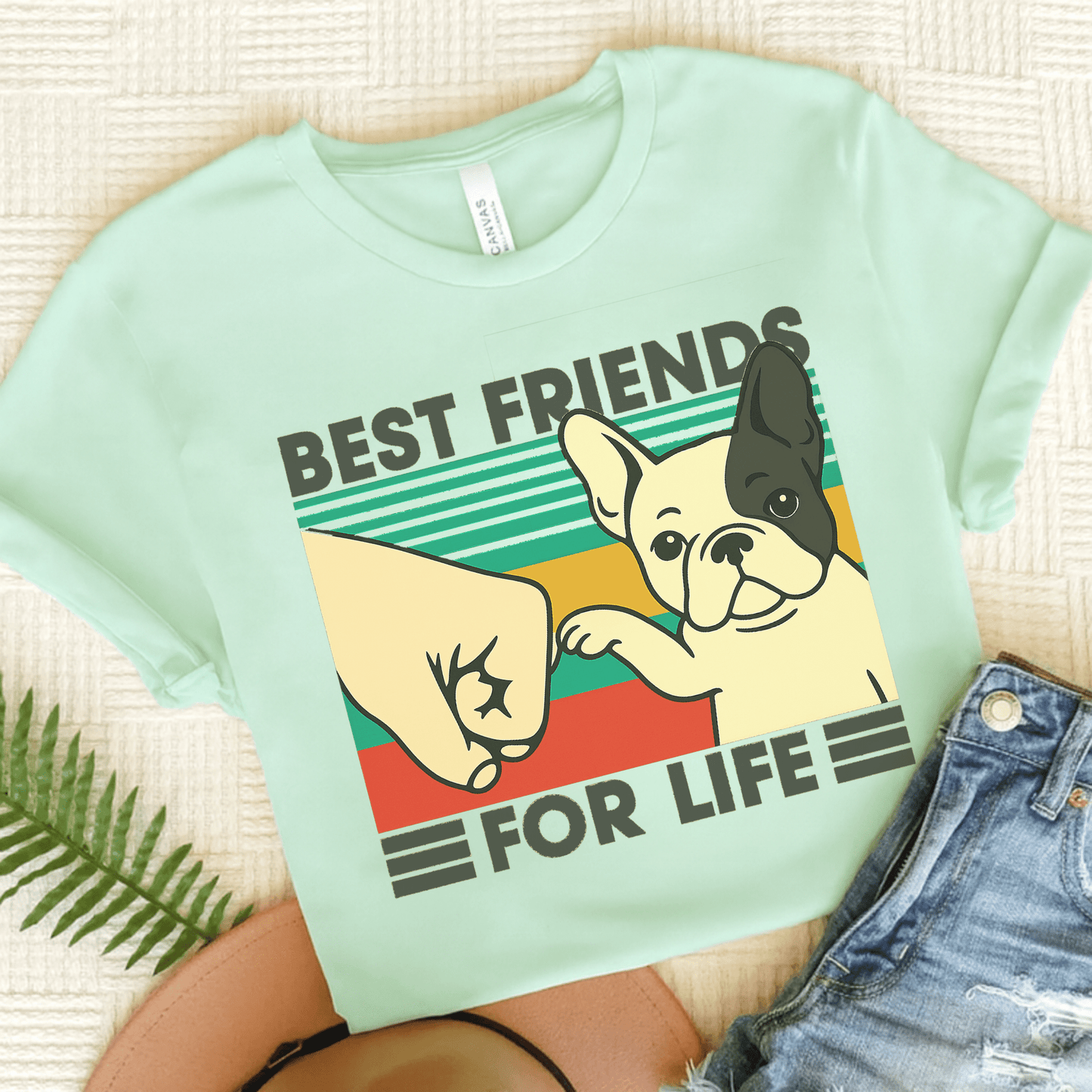 Piebald French Bulldog Bestie TShirt Heather Mint