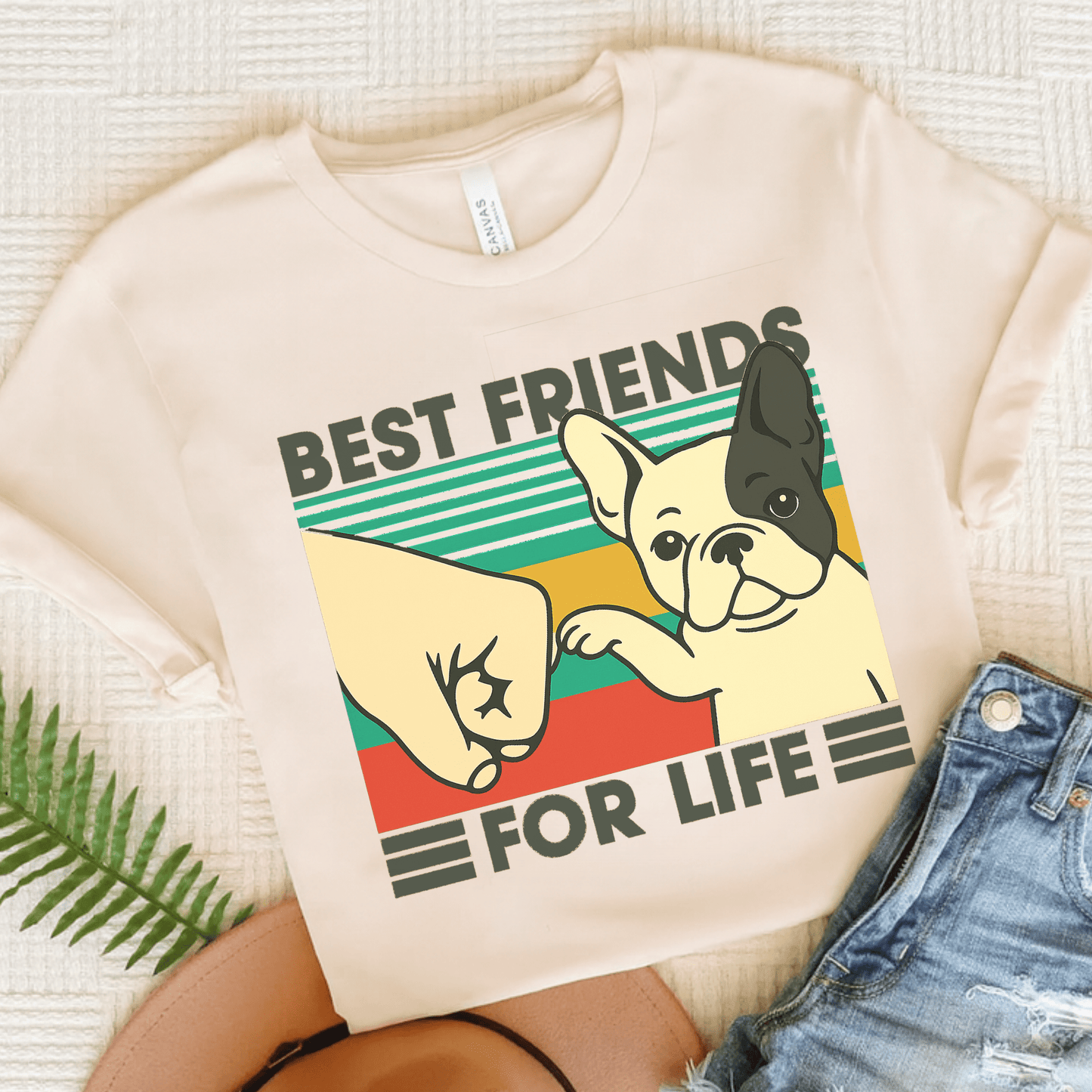 Piebald French Bulldog Bestie TShirt Natural
