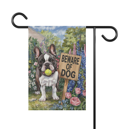 Printify Garden Flag Piebald French Bulldog Beware Garden Flag