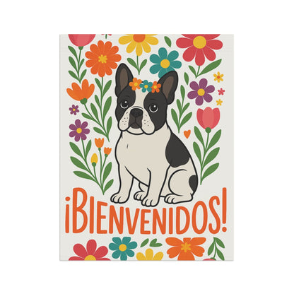 Printify Garden Flag Piebald French Bulldog Bienvenidos Garden Flag