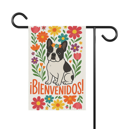 Printify Garden Flag Piebald French Bulldog Bienvenidos Garden Flag