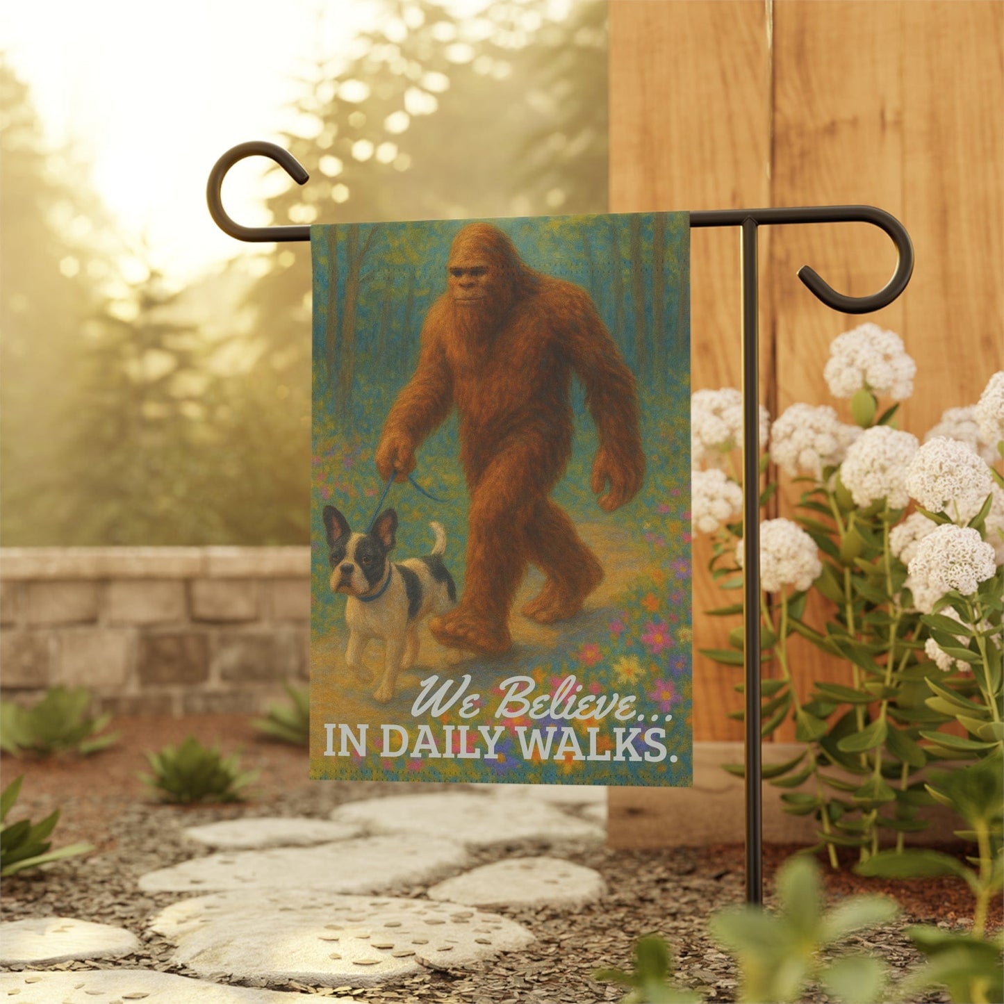 Printify Garden Flag Piebald French Bulldog Bigfoot Garden Flag