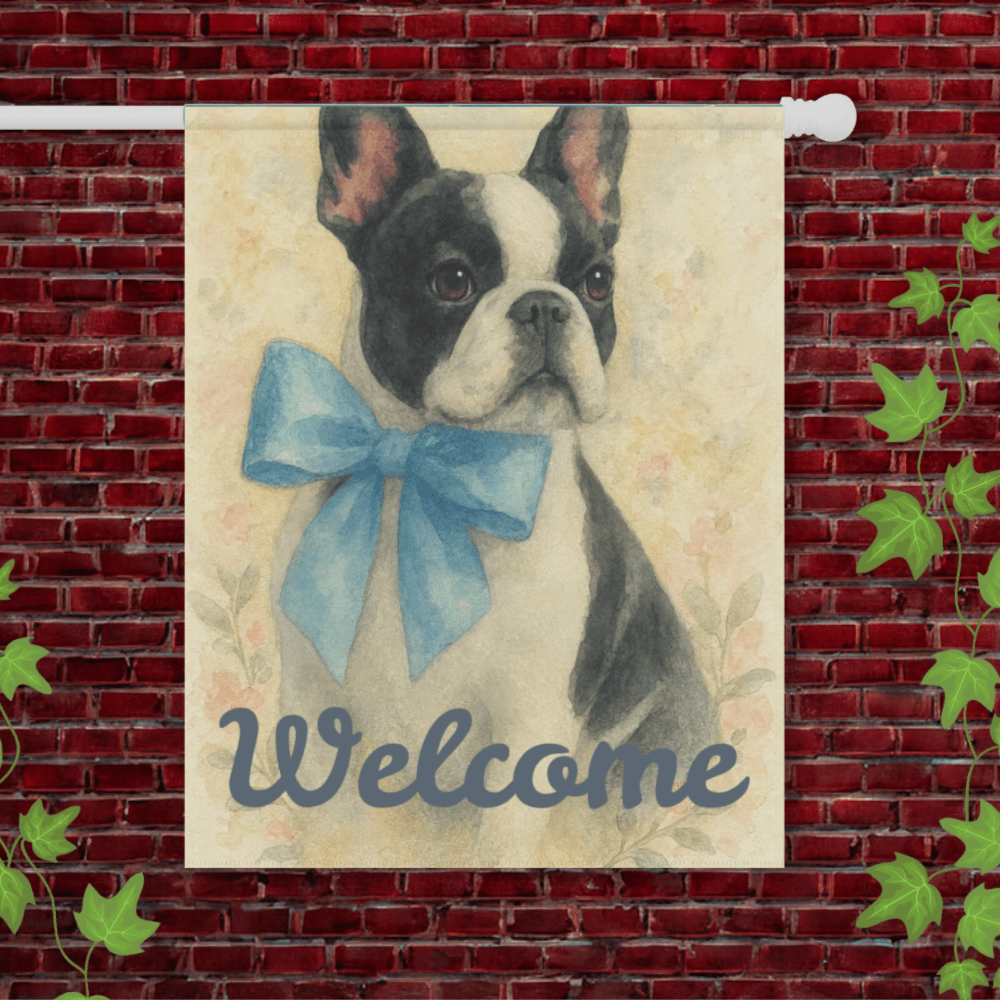 Piebald French Bulldog Blue Coquette Garden Flag 24.5'' × 32''
