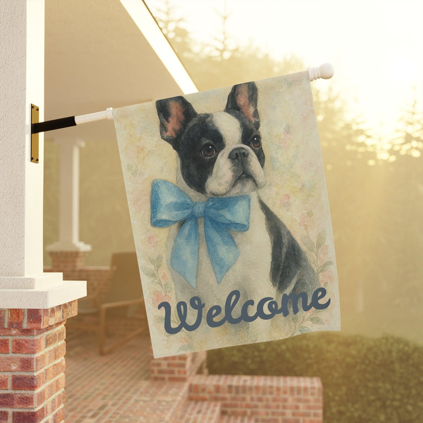 Piebald French Bulldog Blue Coquette Garden Flag