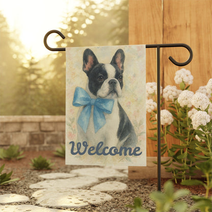 Piebald French Bulldog Blue Coquette Garden Flag
