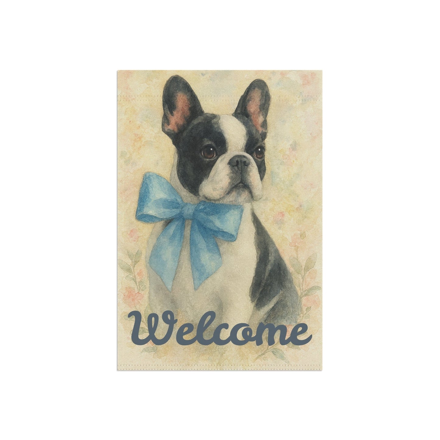 Piebald French Bulldog Blue Coquette Garden Flag