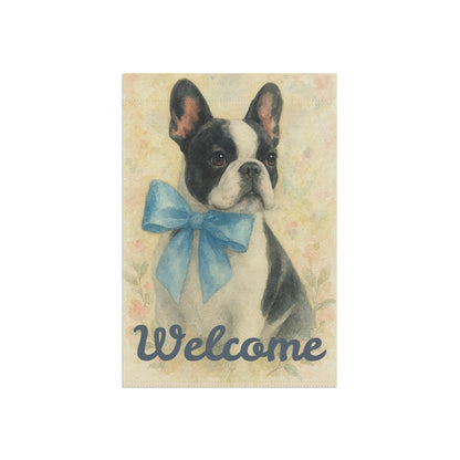 Piebald French Bulldog Blue Coquette Garden Flag