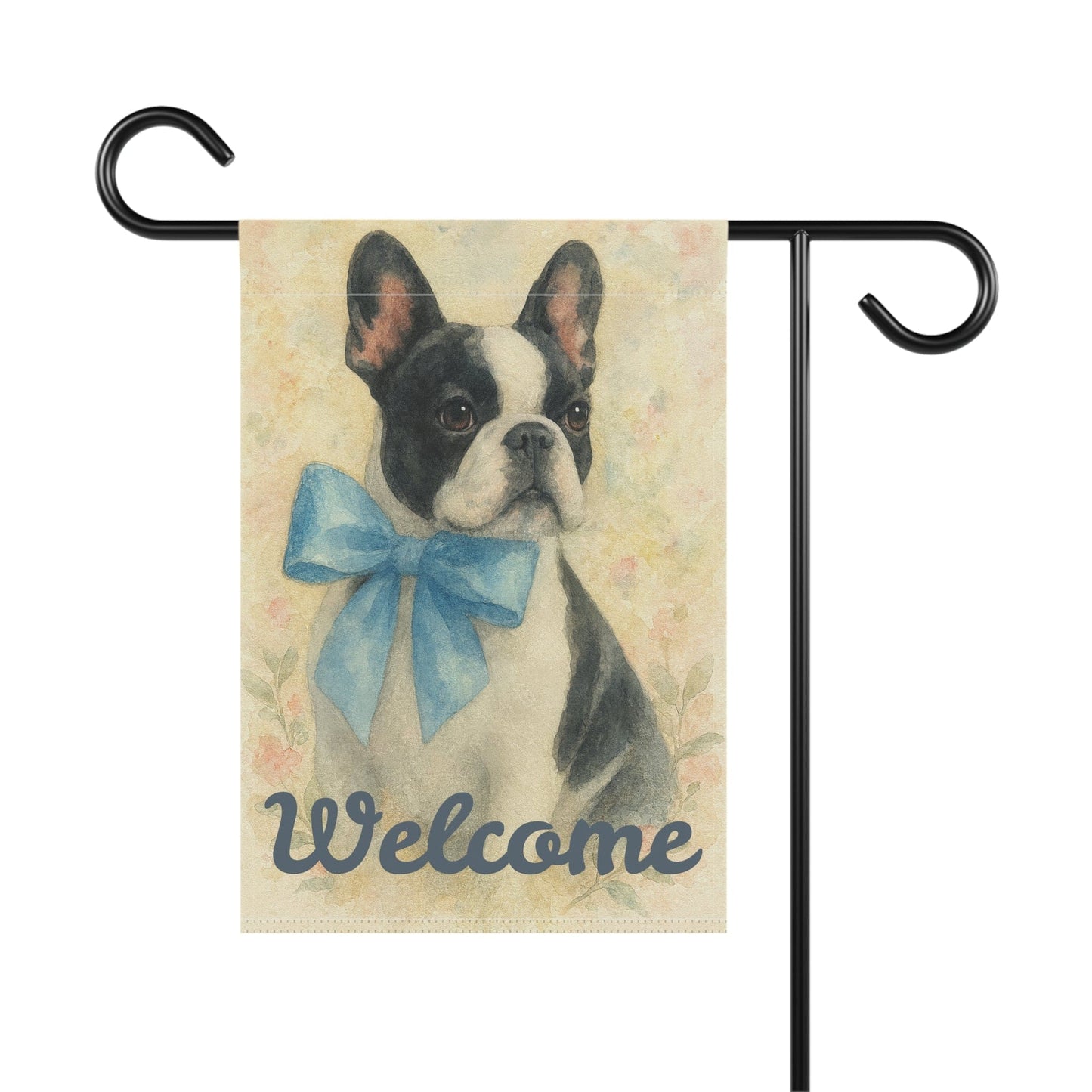 Piebald French Bulldog Blue Coquette Garden Flag