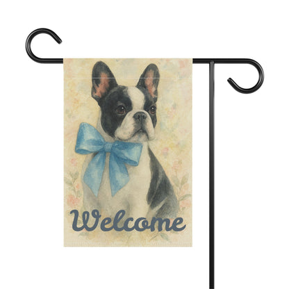 Piebald French Bulldog Blue Coquette Garden Flag