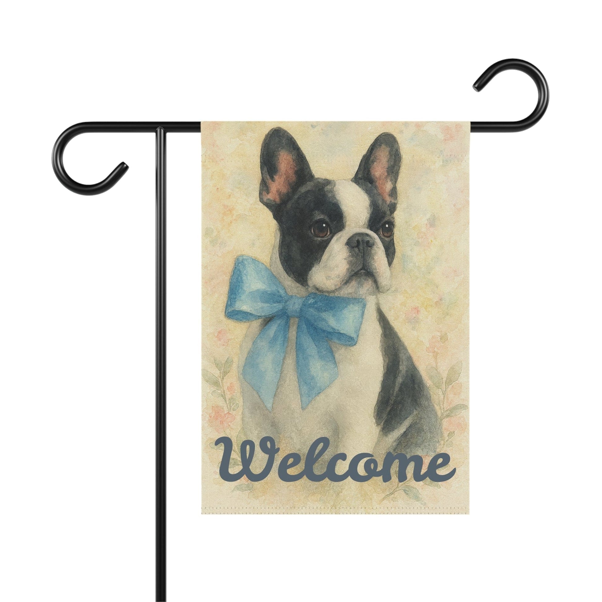 Piebald French Bulldog Blue Coquette Garden Flag