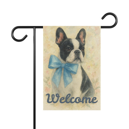 Piebald French Bulldog Blue Coquette Garden Flag