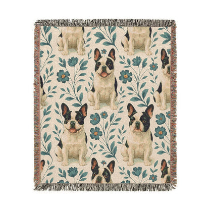 Printify Blanket Piebald French Bulldog Blue Floral Throw Blanket