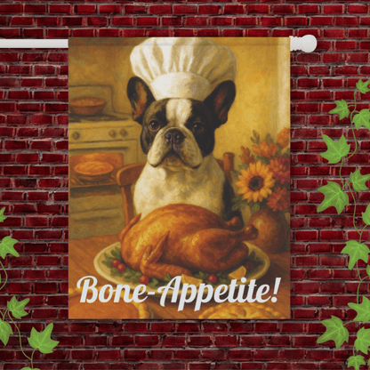 Piebald French Bulldog Bone-Appetite Garden Flag 24.5'' × 32''