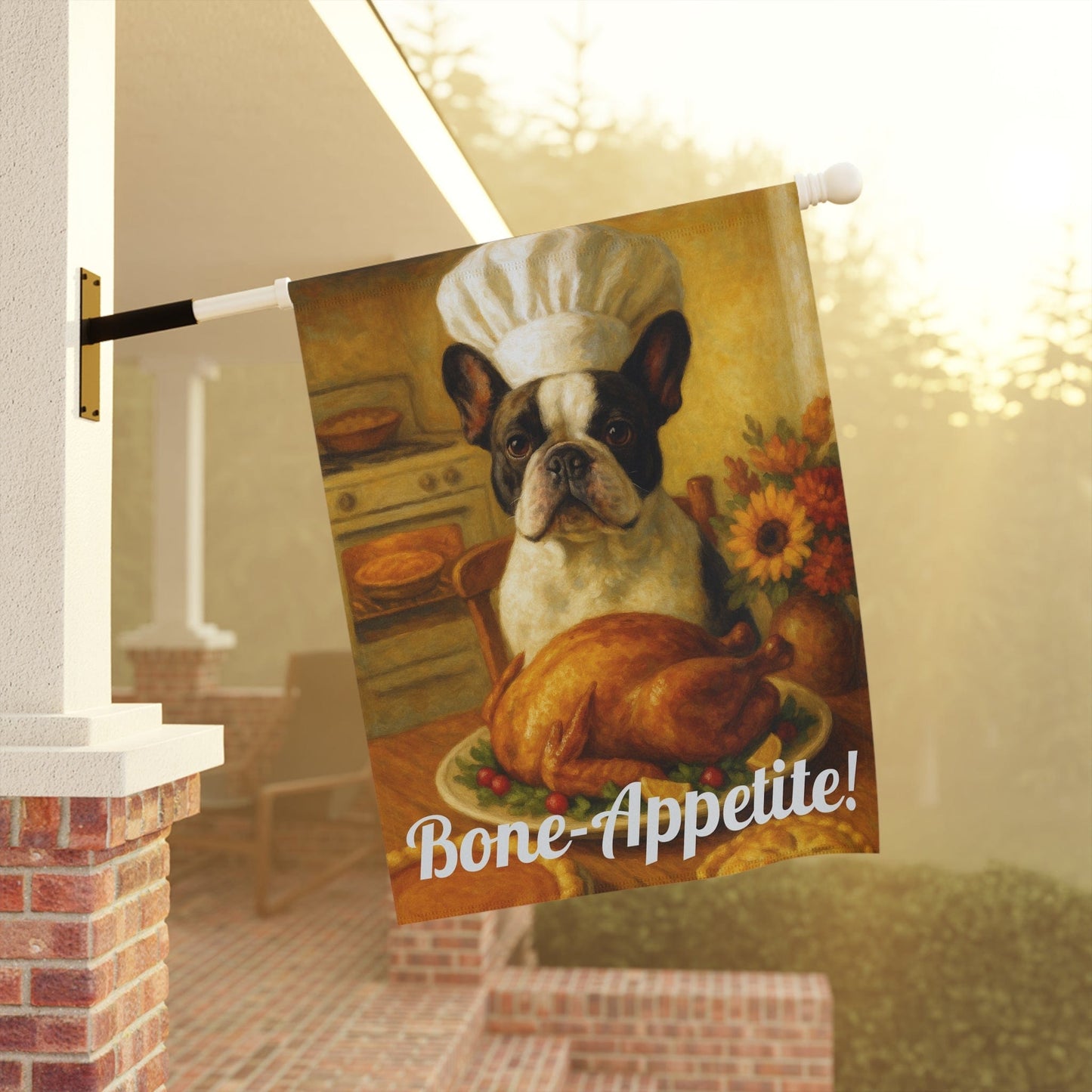 Piebald French Bulldog Bone-Appetite Garden Flag