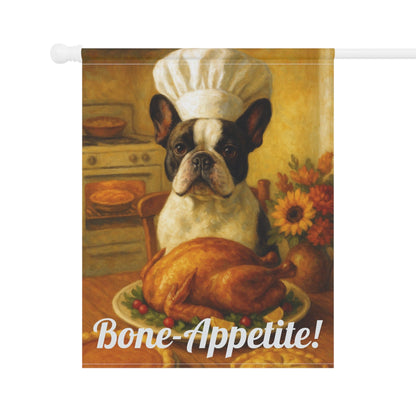 Piebald French Bulldog Bone-Appetite Garden Flag