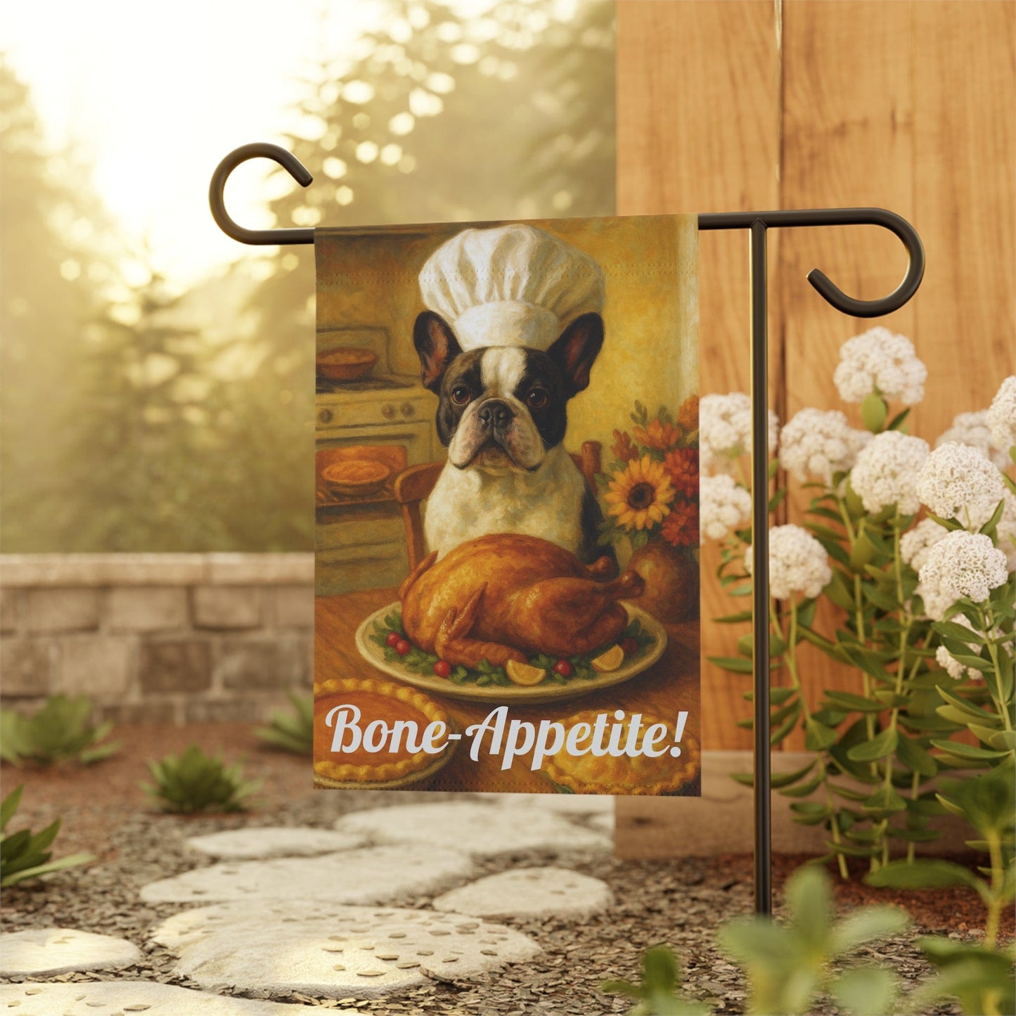 Piebald French Bulldog Bone-Appetite Garden Flag