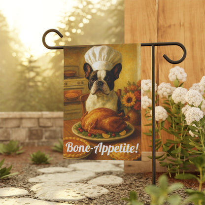Piebald French Bulldog Bone-Appetite Garden Flag