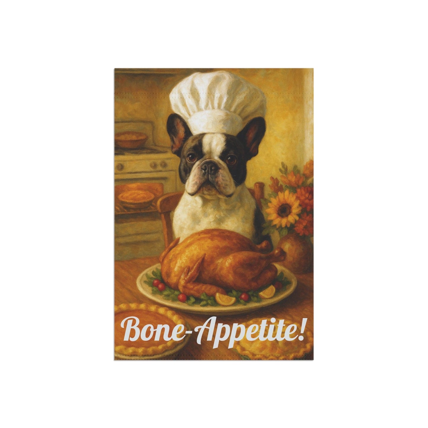 Piebald French Bulldog Bone-Appetite Garden Flag