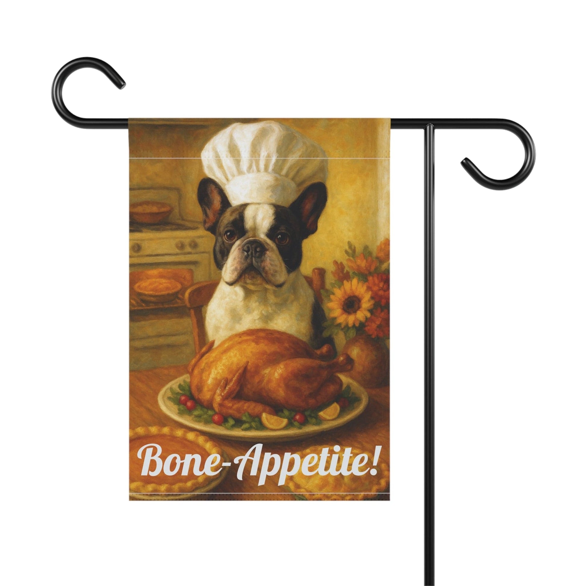 Piebald French Bulldog Bone-Appetite Garden Flag