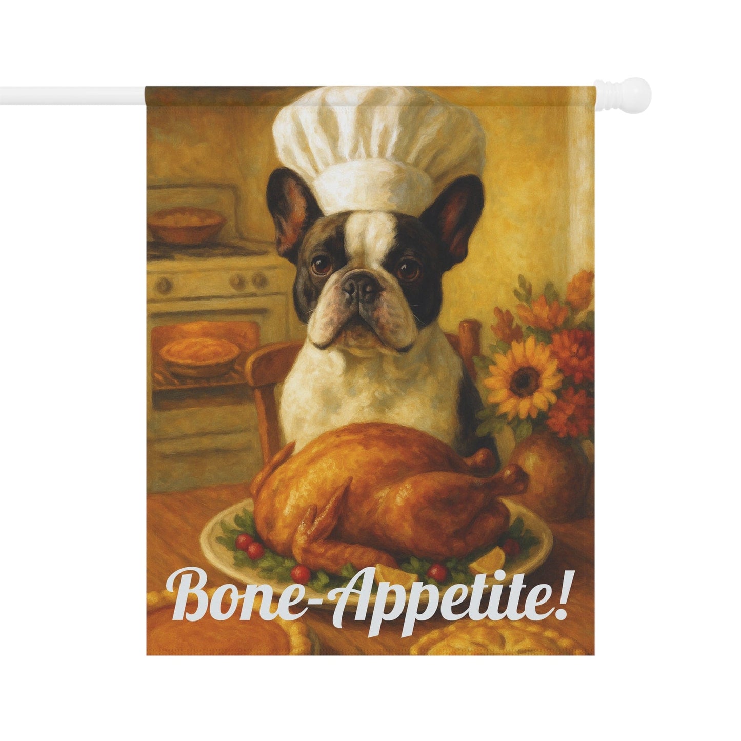 Piebald French Bulldog Bone-Appetite Garden Flag