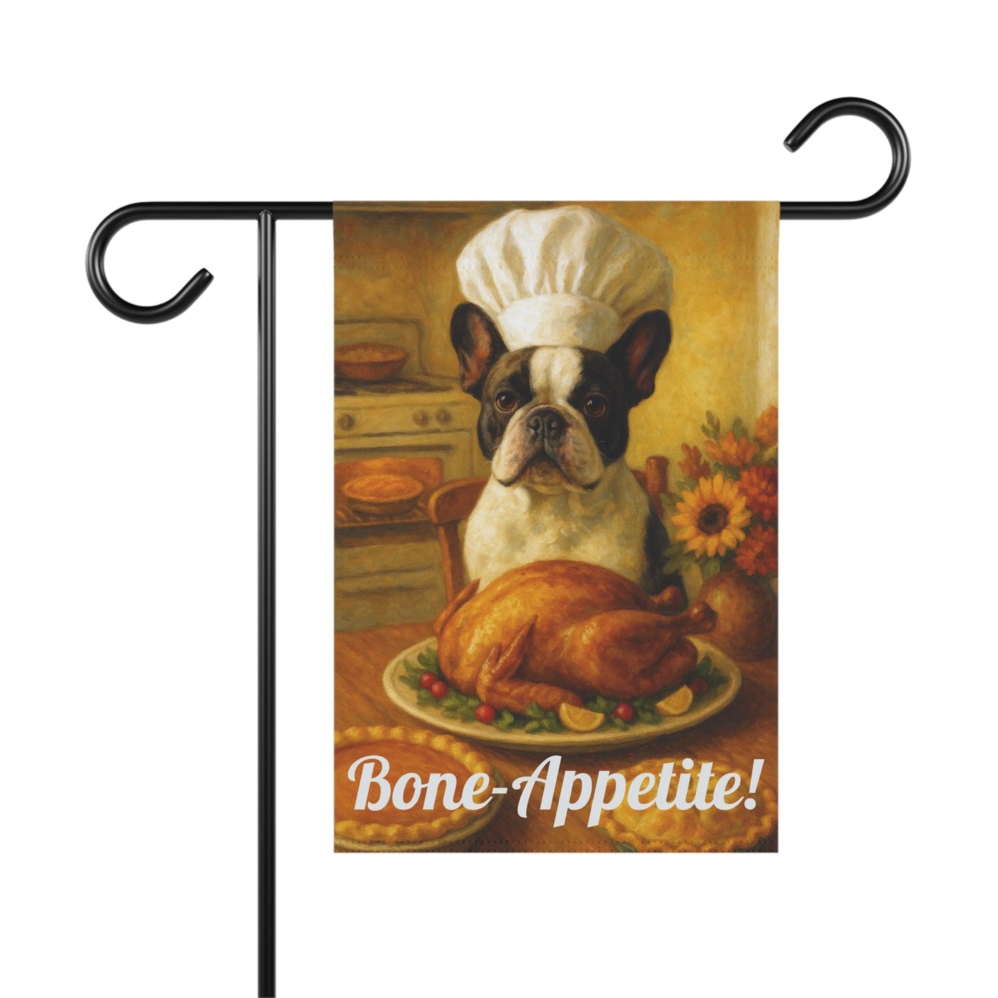 Piebald French Bulldog Bone-Appetite Garden Flag
