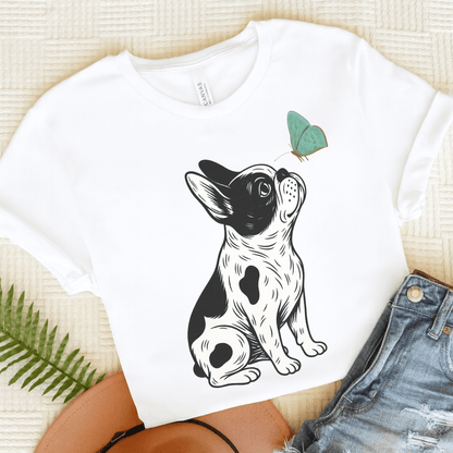 Piebald French Bulldog Butterfly TShirt White