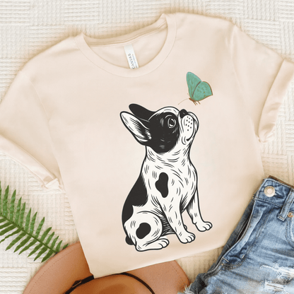 Piebald French Bulldog Butterfly TShirt Natural