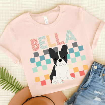 Printify T-Shirt Soft Pink / S Piebald French Bulldog Checkered Tee