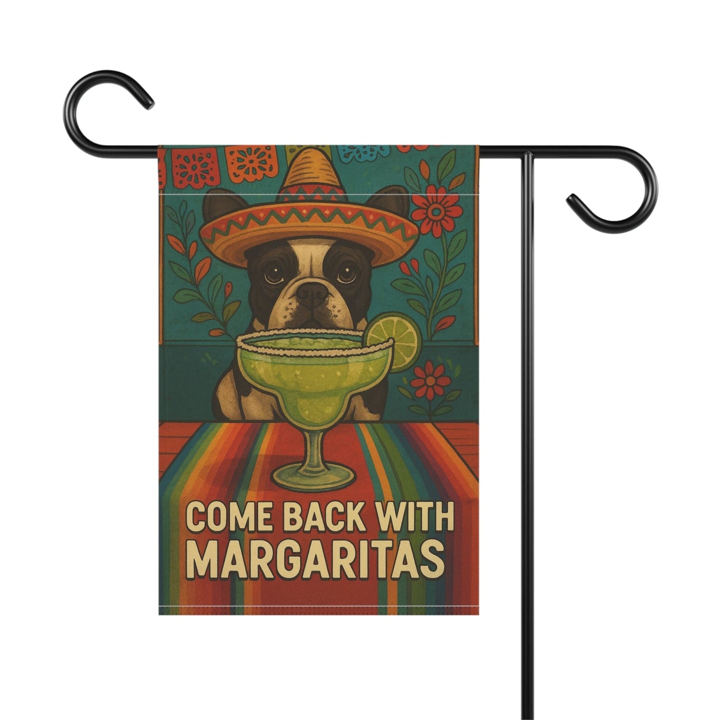 Piebald French Bulldog Cinco de Mayo Fiesta Garden Flag