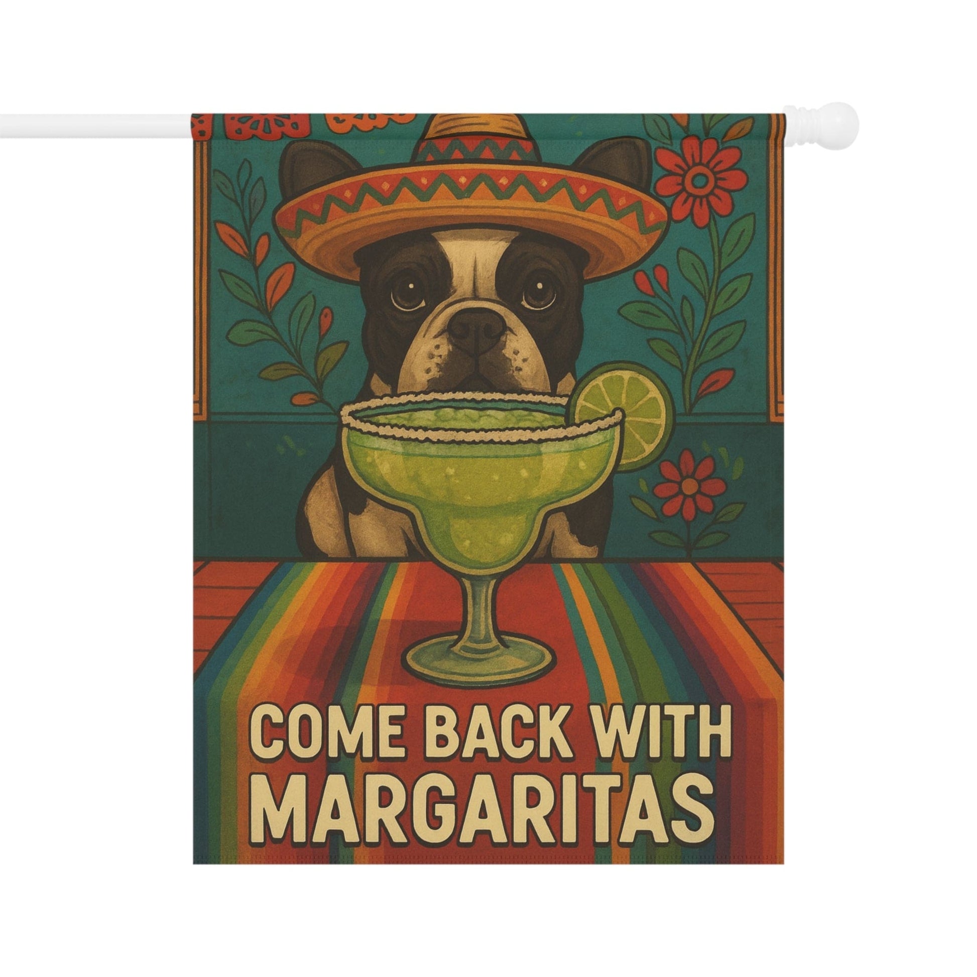 Piebald French Bulldog Cinco de Mayo Fiesta Garden Flag