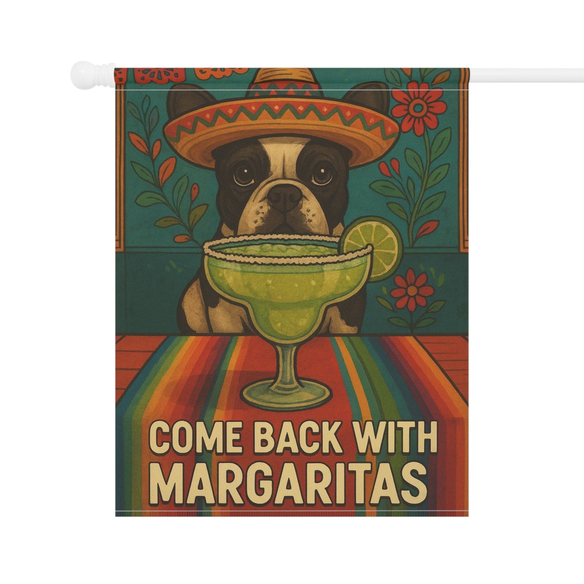 Piebald French Bulldog Cinco de Mayo Fiesta Garden Flag