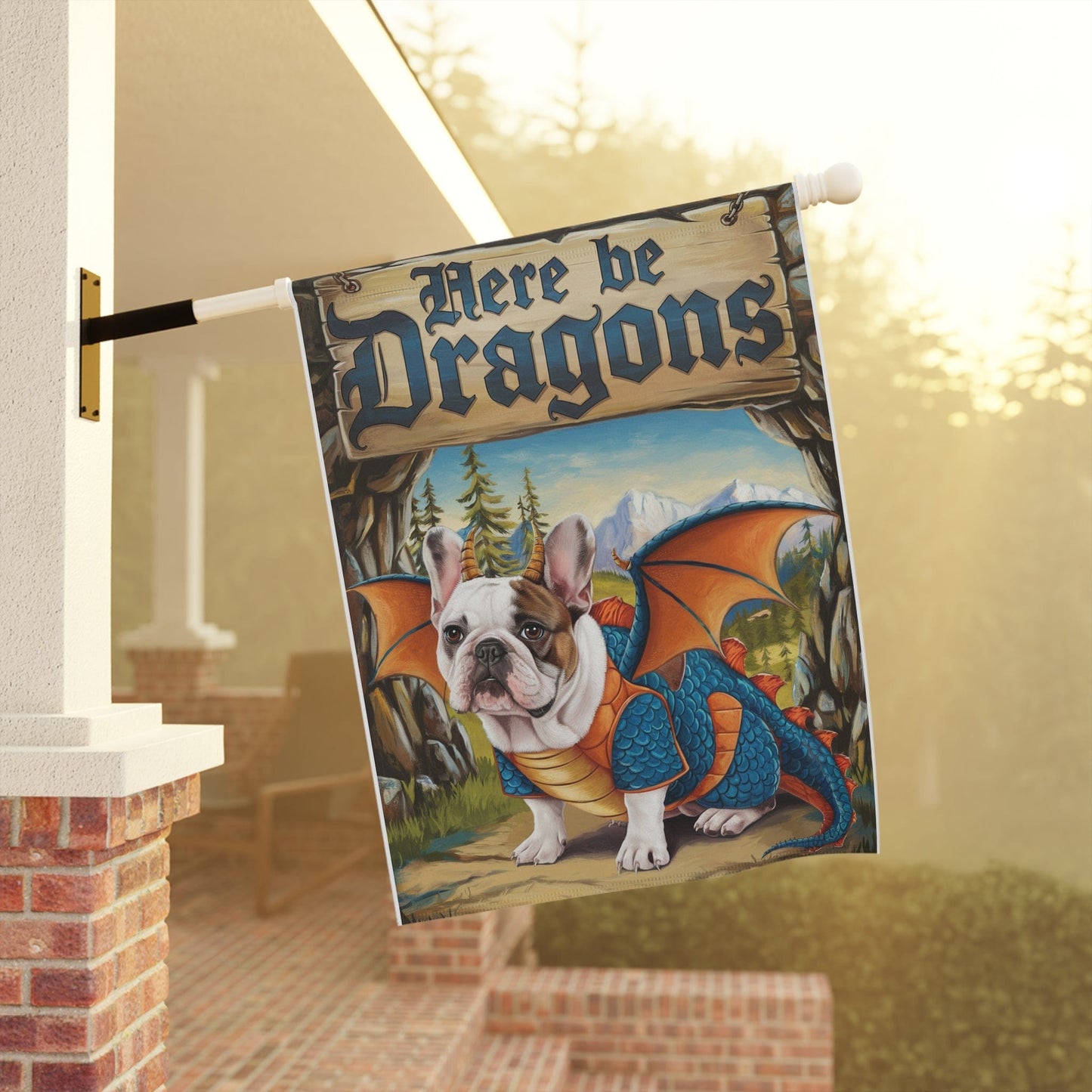 Printify Home Decor Piebald French Bulldog Dog Dragon Garden Flag, Pet Yard Spring Decor, Housewarming Halloween
