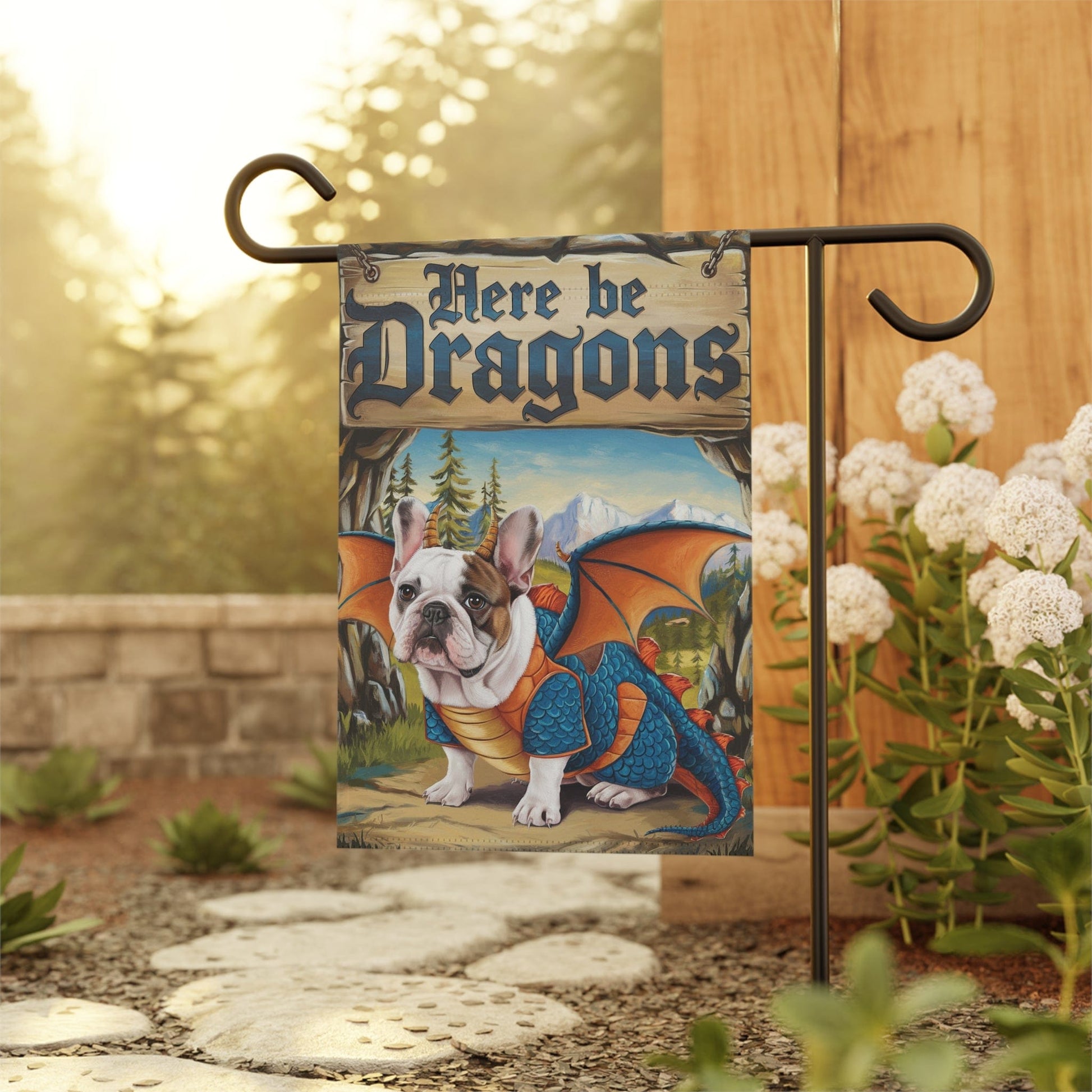 Printify Home Decor Piebald French Bulldog Dog Dragon Garden Flag, Pet Yard Spring Decor, Housewarming Halloween