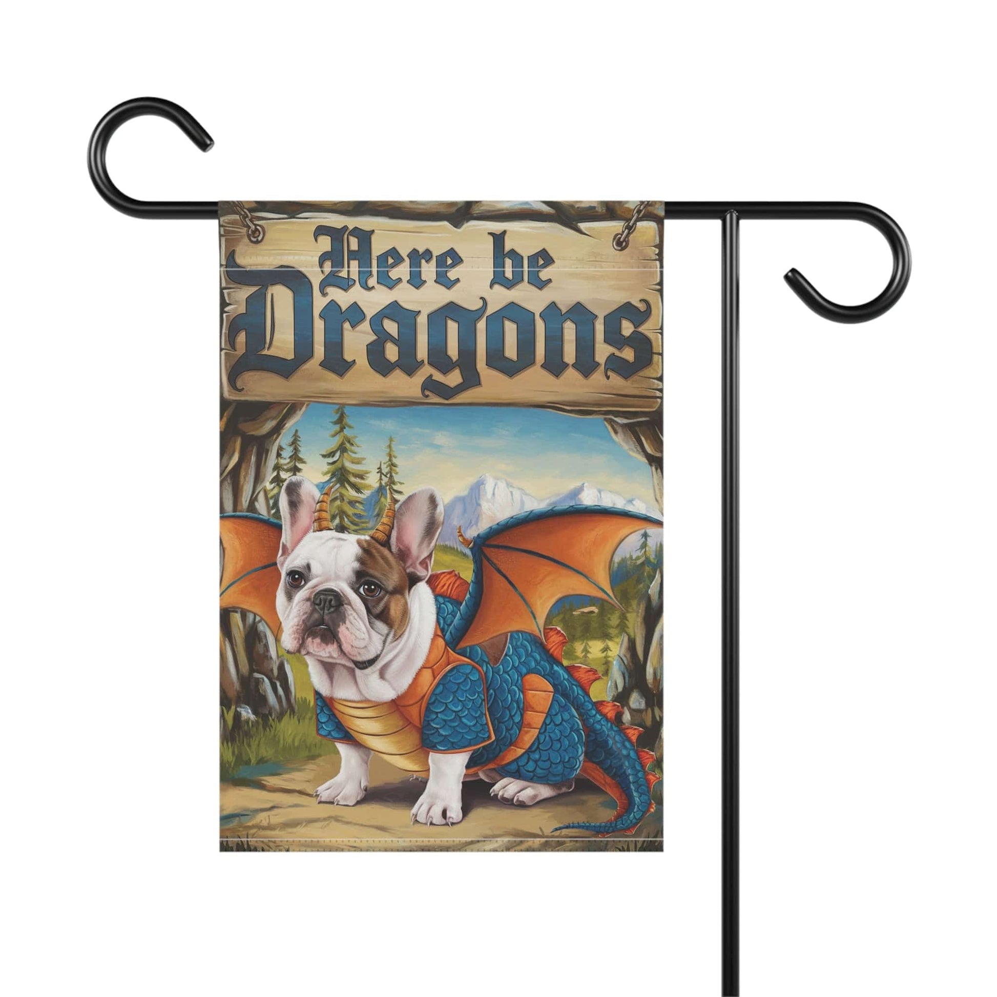 Printify Home Decor Piebald French Bulldog Dog Dragon Garden Flag, Pet Yard Spring Decor, Housewarming Halloween