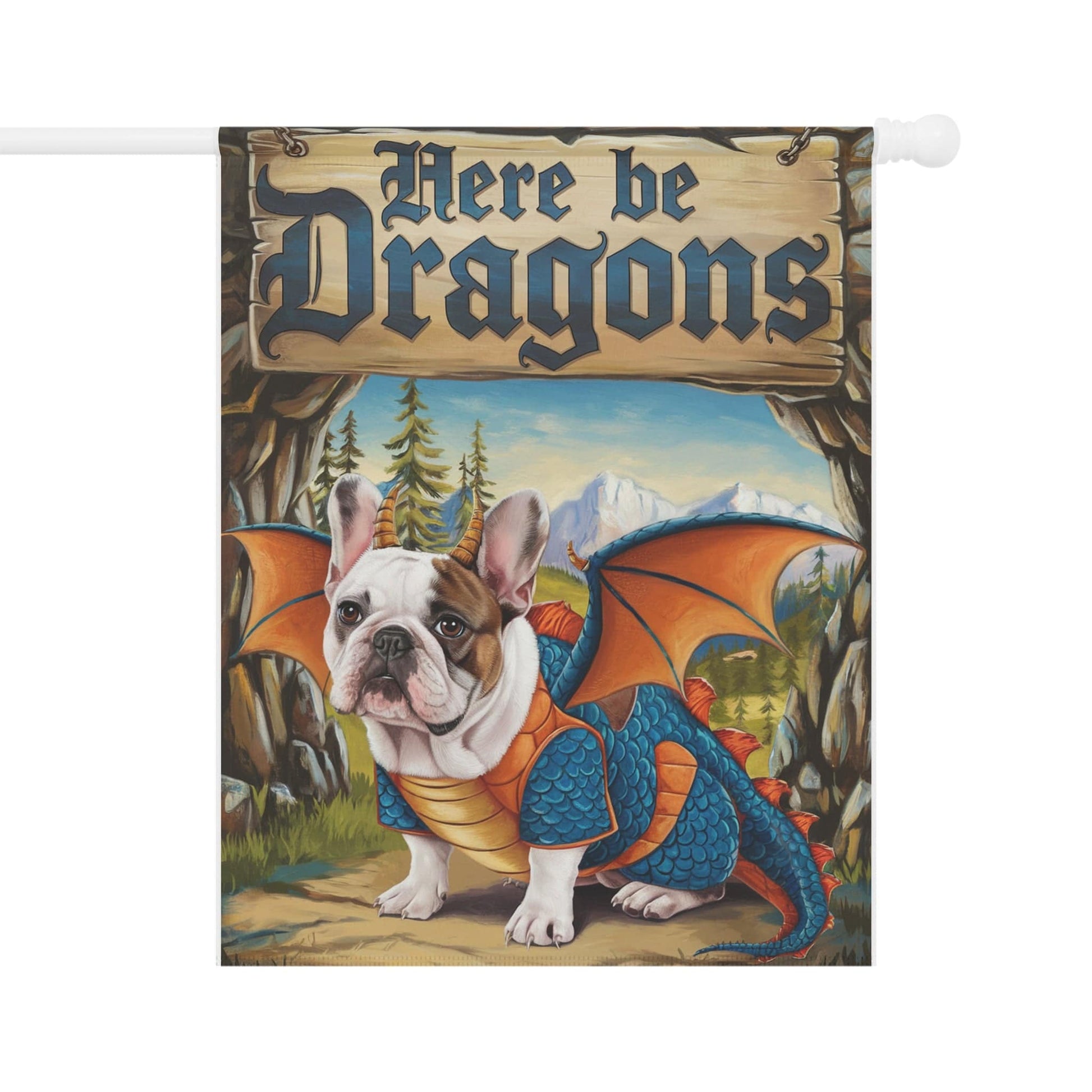 Printify Home Decor 24.5'' × 32'' Piebald French Bulldog Dog Dragon Garden Flag, Pet Yard Spring Decor, Housewarming Halloween