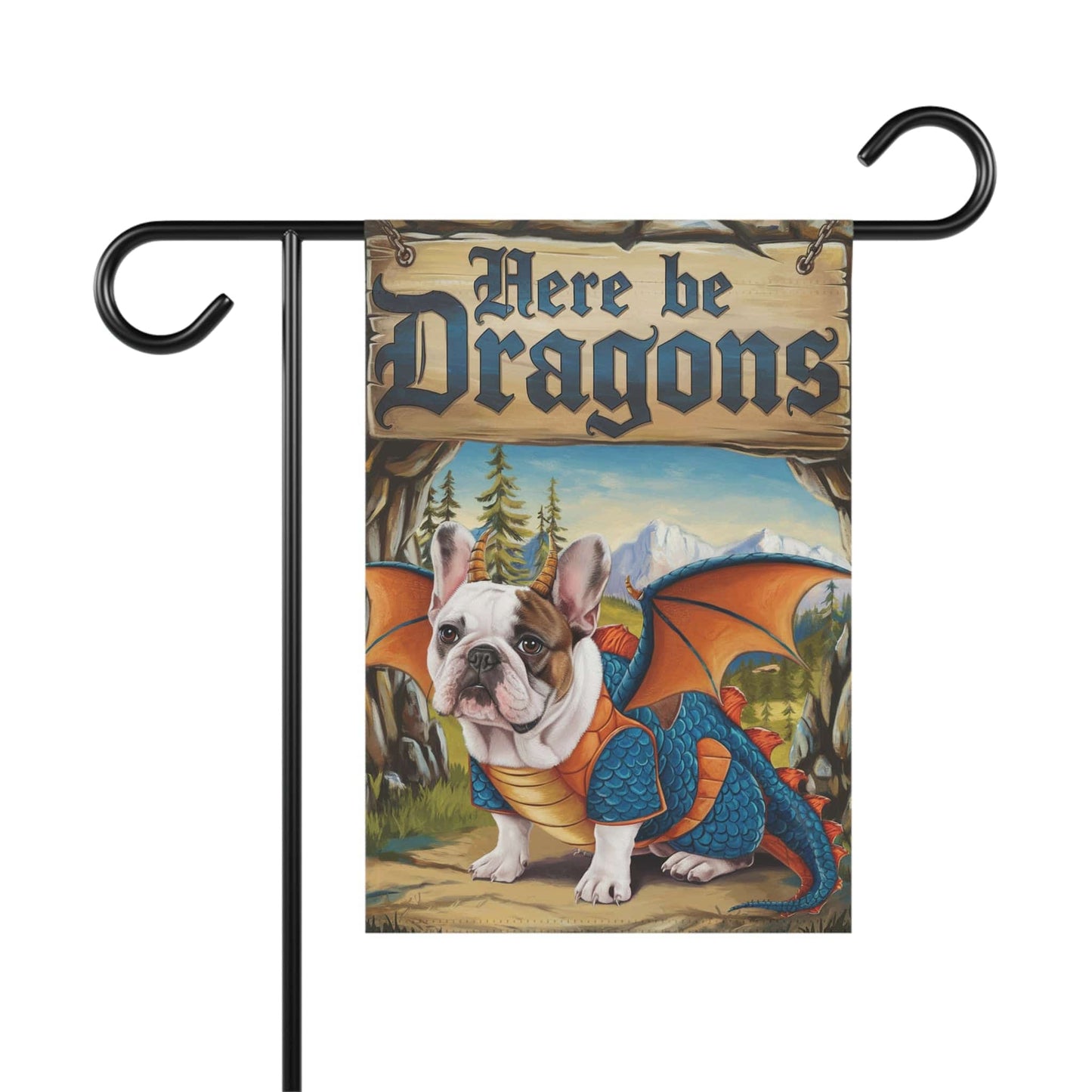 Printify Home Decor 12'' × 18'' Piebald French Bulldog Dog Dragon Garden Flag, Pet Yard Spring Decor, Housewarming Halloween