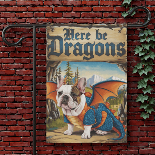 Printify Garden Flag 12'' × 18'' Piebald French Bulldog Dragon Garden Flag