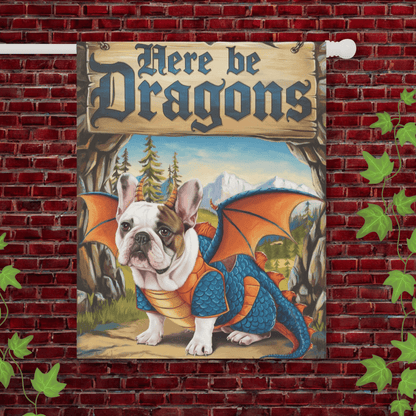 Printify Garden Flag 24.5'' × 32'' Piebald French Bulldog Dragon Garden Flag