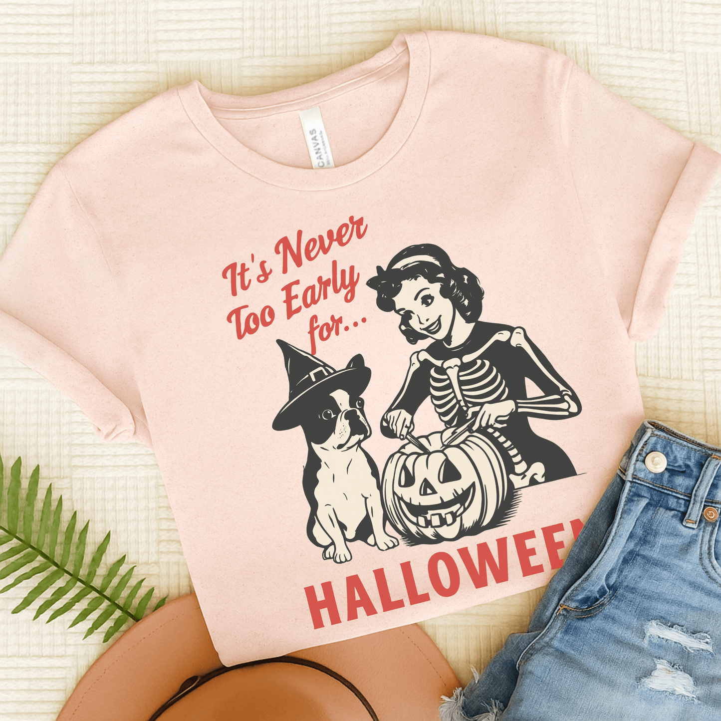 Piebald French Bulldog Early Halloween TShirt Soft Pink