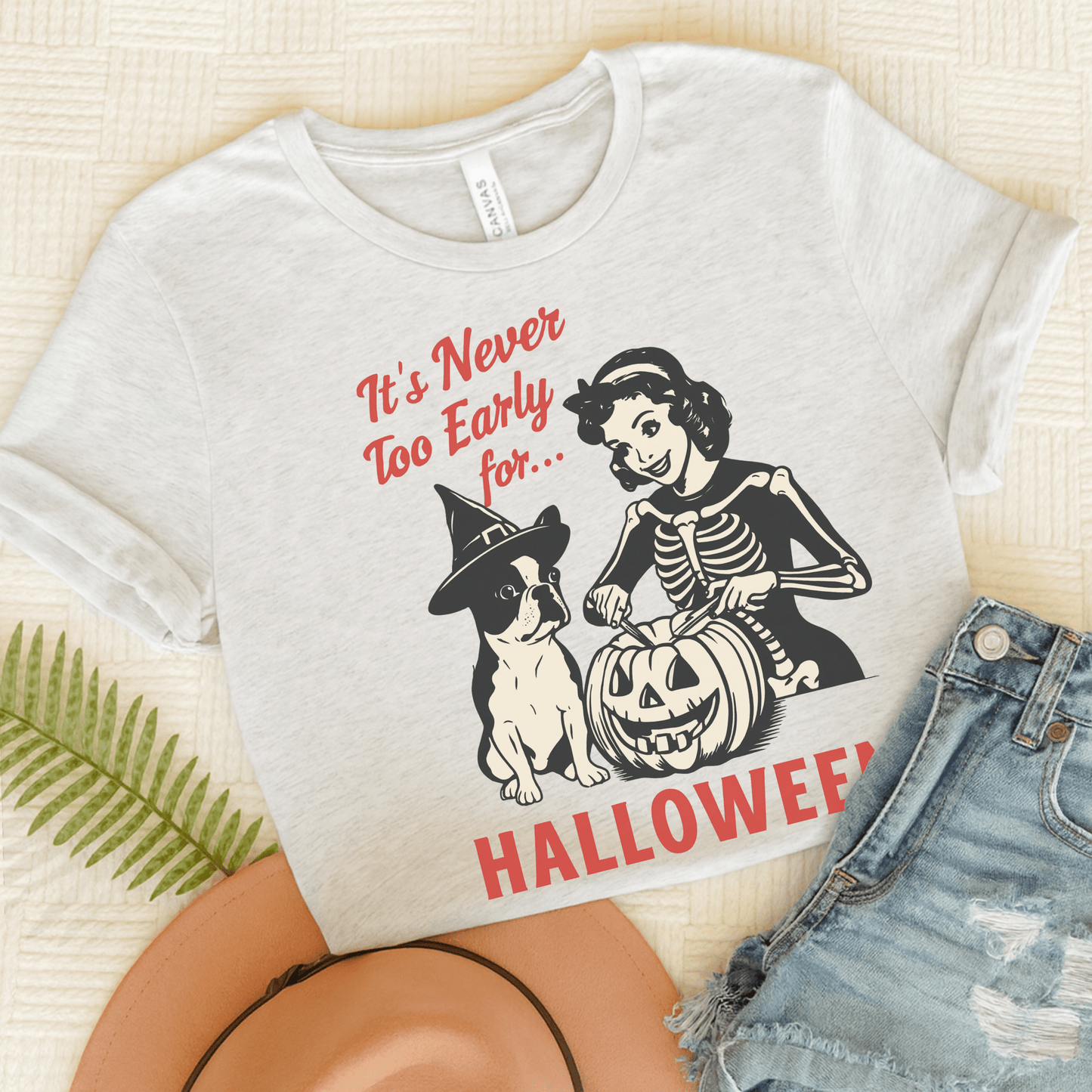 Piebald French Bulldog Early Halloween TShirt Ash